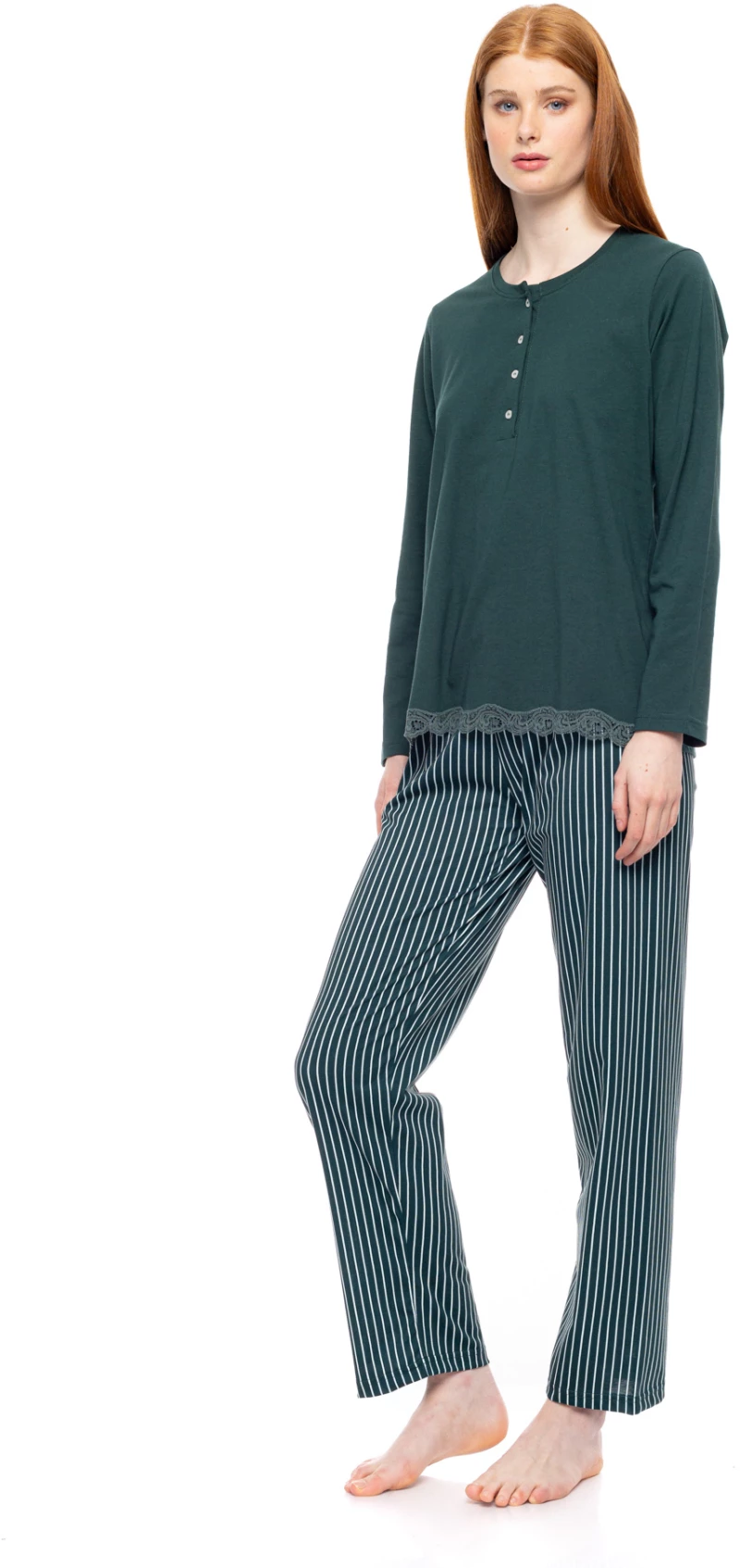 Γυναικεία Πυτζάμα Pink Label - Green Forest Stripes - Πατιλέτα - Regular Fit - Cotton