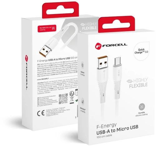 Forcell F-Energy C341 Cable Usb A To Micro Usb Qc3.0 2,4A 18W Silicone 1 M White