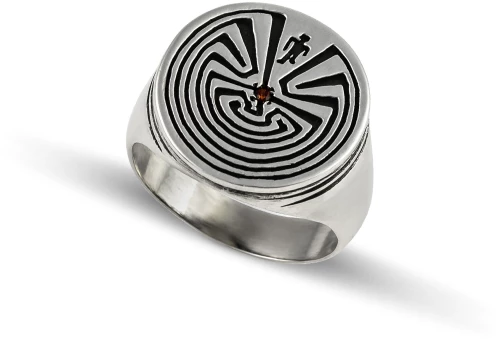 Ανδρικό δαχτυλίδι από μασίφ ασήμι 925 ''Man in the Maze'' με πέτρα γρανάδα