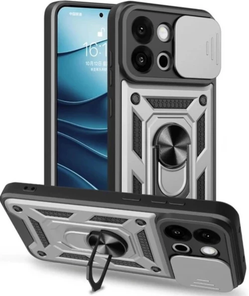 Θήκη OnePlus 13T / 13s Bodycell Armor Slide Ανθεκτική με Κάλυμμα για την Κάμερα & Μεταλλικό Ring Holder - Silver (5206015082436)