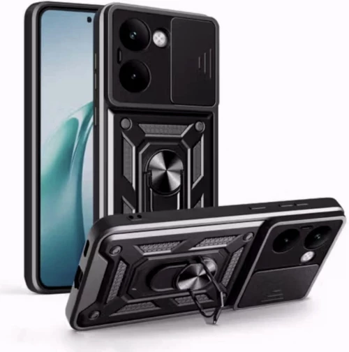Θήκη Realme P3 Ultra Bodycell Armor Slide Ανθεκτική με Κάλυμμα για την Κάμερα & Μεταλλικό Ring Holder - Black (5206015082627)