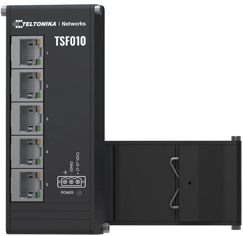 Teltonika NETWORKS TSF010 Flat Ethernet Switch Unmanaged Fast Ethernet (10/100) DIN rail Black