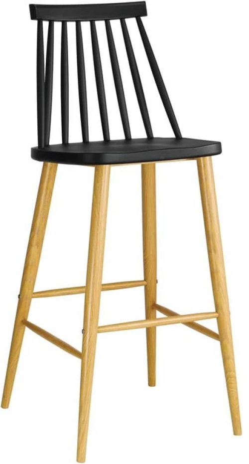 LAVIDA Σκαμπό BAR με Πλάτη, Μέταλλο Βαφή Φυσικό, PP Μαύρο