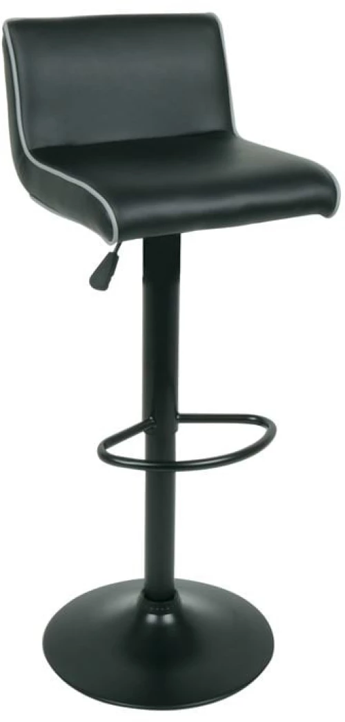 NERO Σκαμπό BAR με Πλάτη, Μέταλλο Βαφή Μαύρο, PU Μαύρο, Ρύθμιση Ύψους, Περιστρεφόμενο
