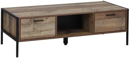 PALLET-W Τραπεζάκι Σαλονιού 2 Συρτάρια - Μέταλλο Βαφή Μαύρο, Antique Oak