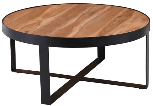 OVEN-W Τραπεζάκι Σαλονιού Καθιστικού, Μέταλλο Βαφή Μαύρο, Ξύλο Ακακία Φυσικό