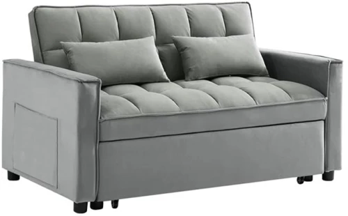 TEMPO Καναπές - Κρεβάτι, Με ανάκλιση πλάτης, Ύφασμα Velure Γκρι