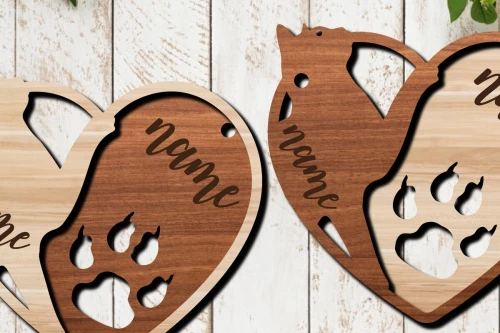 Intra απο ξύλο plywood 3mm-4mm πάχος Τρισδιάστατη με μπρελόκ καρδιών ποδιών γάτας Δίασταση 6x6 cm INTRAFABR-27264366