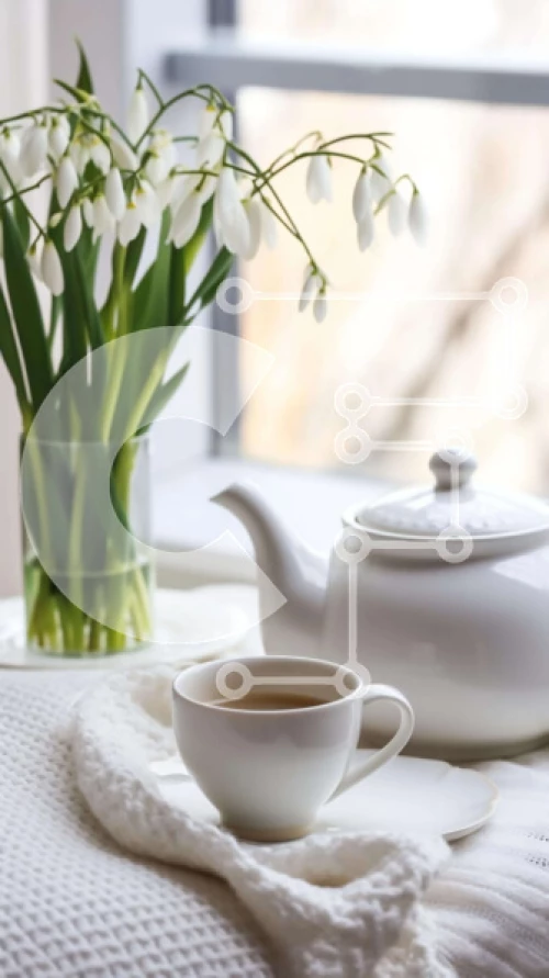 Intra Συλλεκτικό Ξύλινο Παζλ Plywood  4mm - Λευκή τσαγιέρα, φλιτζάνι και βάζο με χιονοσταλίδες Σε Ξύλινο Κουτί - Διαστάσεις: 10x10 cm – 25 κομμάτια