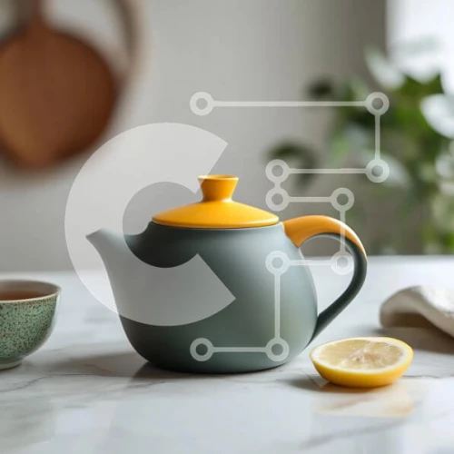 Intra Συλλεκτικό Ξύλινο Παζλ Plywood  4mm - Τσαγιέρα με λεμόνι σε μαρμάρινη επιφάνεια Σε Ξύλινο Κουτί - Διαστάσεις: 10x10 cm – 25 κομμάτια