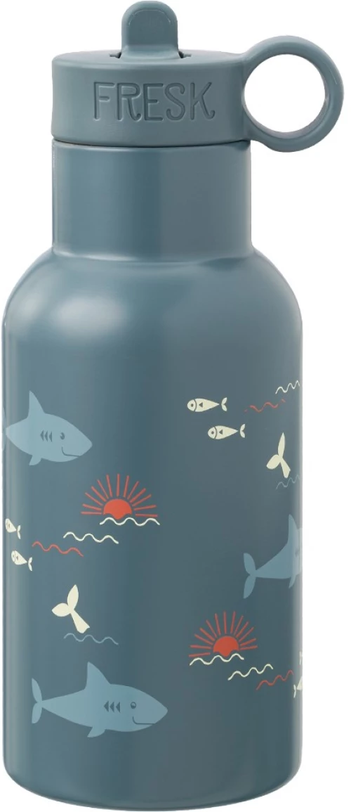 Blue, Shark, Θερμός με καλαμάκι & διπλό τοίχωμα από ανοξείδωτο ατσάλι / 350ml, Fresk