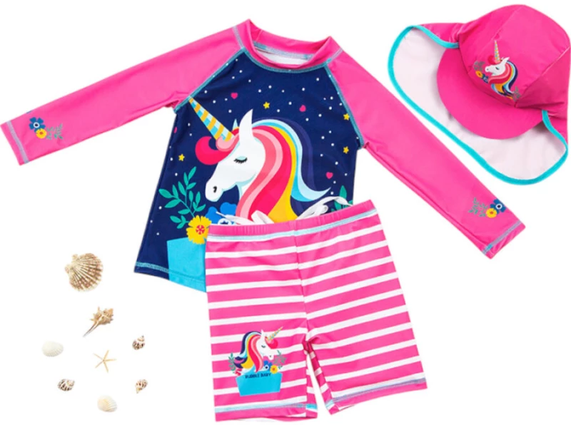 Blue-Pink Unicorn, Σετ Μαγιό και Καπέλο UPF50+ Queen Mother