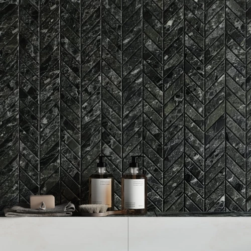Ivy Space 23x30.5cm Πλακάκι Chevron Black Argo Γυαλιστερό