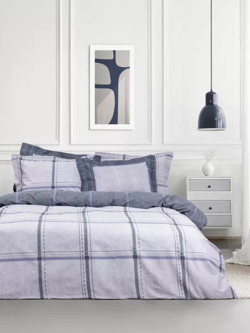 Σετ Παπλωματοθήκη Whilow Μπλε, Γκρι Μονή (1 x 160x240 + 1 Μαξιλαροθήκη Oxford 4 πλευρών 52x72+5)