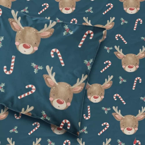 Σεντόνι Χριστουγεννιάτικο Rudolf Πετρόλ Διπλό  Πετρόλ 220 x 240 cm