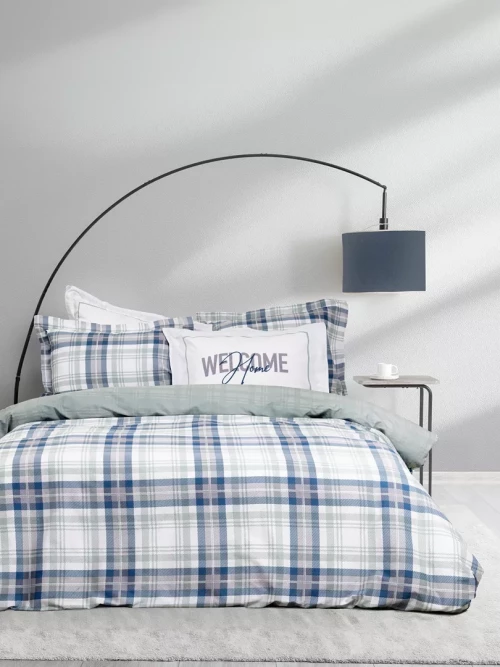 Σετ Παπλωματοθήκη Welcome Μπλε, Γκρι Υπέρδιπλη (1 x 220x240 + 2 Μαξιλαροθήκες Oxford 4 πλευρών 52x72+5)