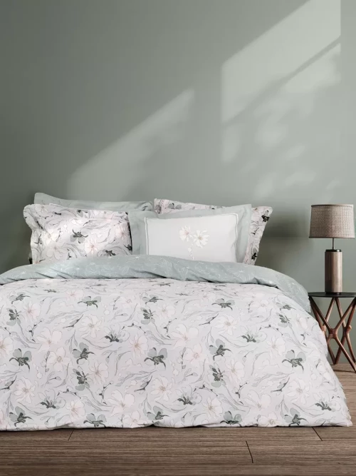 Σετ Σεντόνια Celeste Γκρι, Μέντα Υπέρδιπλα λάστιχο (1 x 160x200+32 + 1 x 240x260 + 2 Μαξιλαροθήκες Oxford 4 πλευρών 52x72+5)