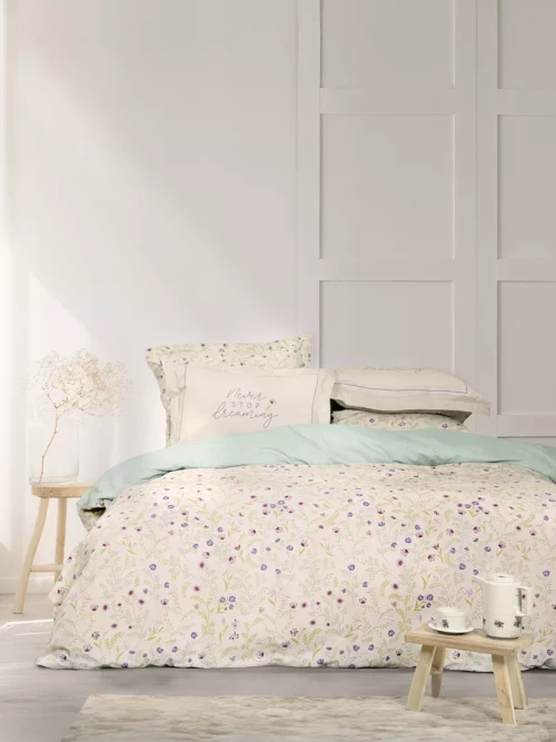 Σετ Σεντόνια Dream Garden Μπεζ, Πράσινο Γίγας (2 x 270x280 + 2 Μαξιλαροθήκες Oxford 4 πλευρών 52x72+5)