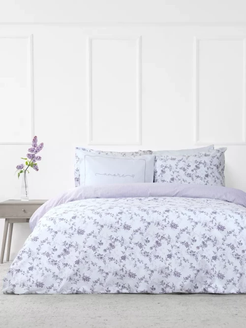 Σετ Σεντόνια Merlin Λιλά, Γκρι Υπέρδιπλα με λάστιχο (1 x 165x200+32 + 1 x 240x260 + 2 Μαξιλαροθήκες 50x70)