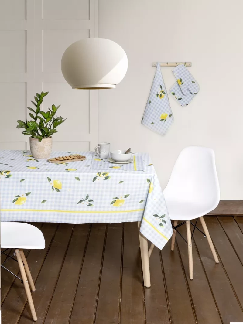 Τραπεζομάντηλο αλέκιαστο Lemon Tree Γαλάζιο, Κίτρινο Τραπεζομάντηλο 140x240