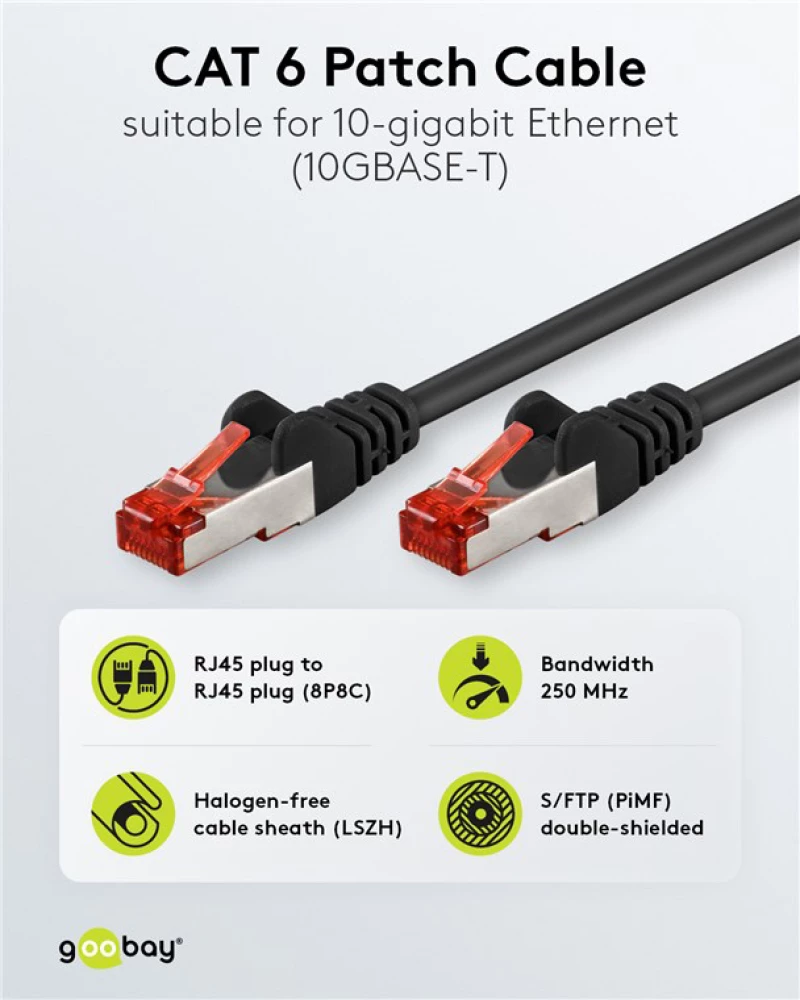 GOOBAY καλώδιο δικτύου 68702, CAT 6 S/FTP, copper, 250MHz, 7.5m, μαύρο