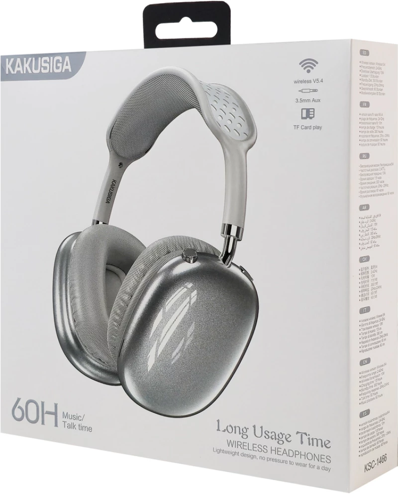 KAKUSIGA headphones KSC-1466, ασύρματα & ενσύρματα, micro SD, 40mm, 400mAh, ασημί