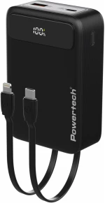POWERTECH power bank PT-1504 με καλώδια & οθόνη, 20000mah, 22.5W, μαύρο
