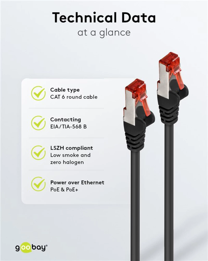 GOOBAY καλώδιο δικτύου 93215, CAT 6 S/FTP, copper, 250MHz, 0.25m, μαύρο
