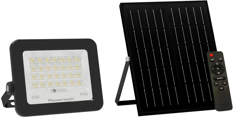 POWERTECH LED ηλιακός προβολέας PT-1461 με τηλεχειριστήριο, 30W, 4000K, 400lm, IP66