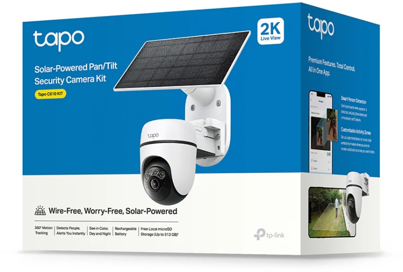 TP-LINK smart ηλιακή κάμερα Tapo C610 KIT, 2K/3MP, WiFi, PTZ, SD, IP65, EU/1.0