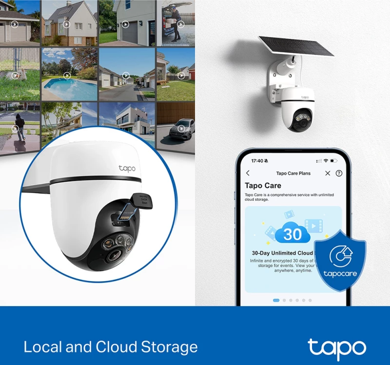 TP-LINK smart ηλιακή κάμερα Tapo C610 KIT, 2K/3MP, WiFi, PTZ, SD, IP65, EU/1.0