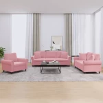 vidaXL Σαλόνι Σετ 3 Τεμαχίων Ροζ από Βελούδο με Μαξιλάρια