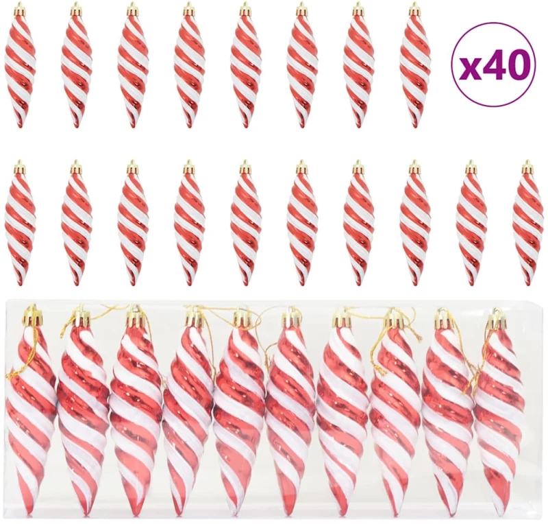 vidaXL Μπαλίτσα Χριστουγεννιάτικης Σπiral 40 pcs Κόκκινο Πλαστικό