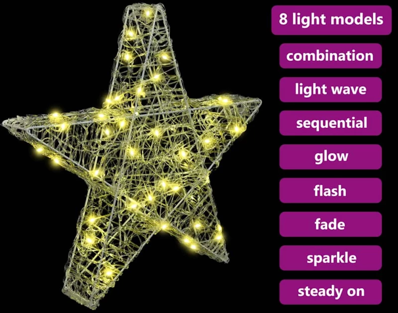vidaXL 3D Αστέρι με 50 LED Θερμό λευκό 55 x 53.5 x 10 εκ Ακρυλικό
