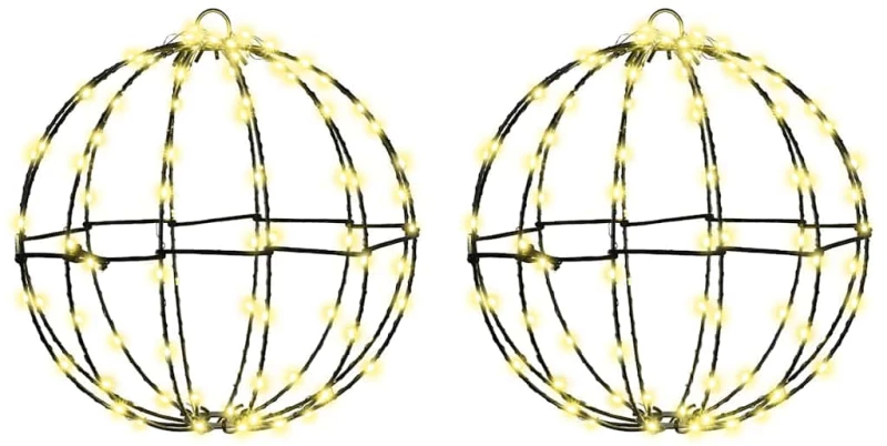 vidaXL Μπάλα με 192 LED 2 pcs Θερμό λευκό 30 cm Μέταλλο