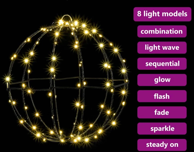 vidaXL Μπάλα με 192 LED 2 pcs Θερμό λευκό 30 cm Μέταλλο