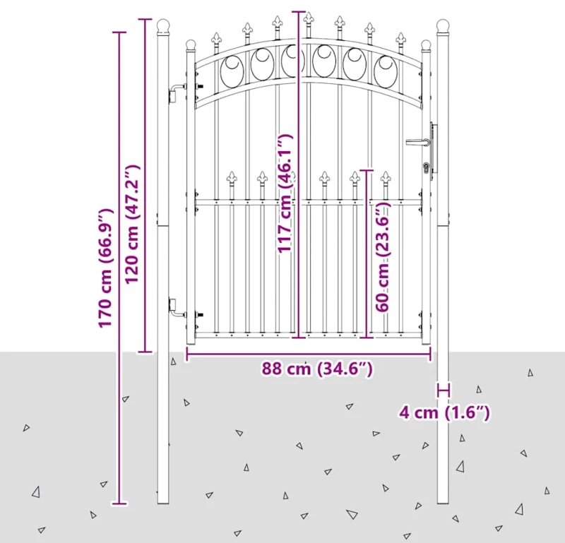 vidaXL Πύλη Φράχτη με Ακίδες Γκρι 150 x 100 cm
