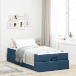 vidaXL Σκελετός Κρεβατιού με στρώμα Μπλε 90 x 190 cm ύφασμα