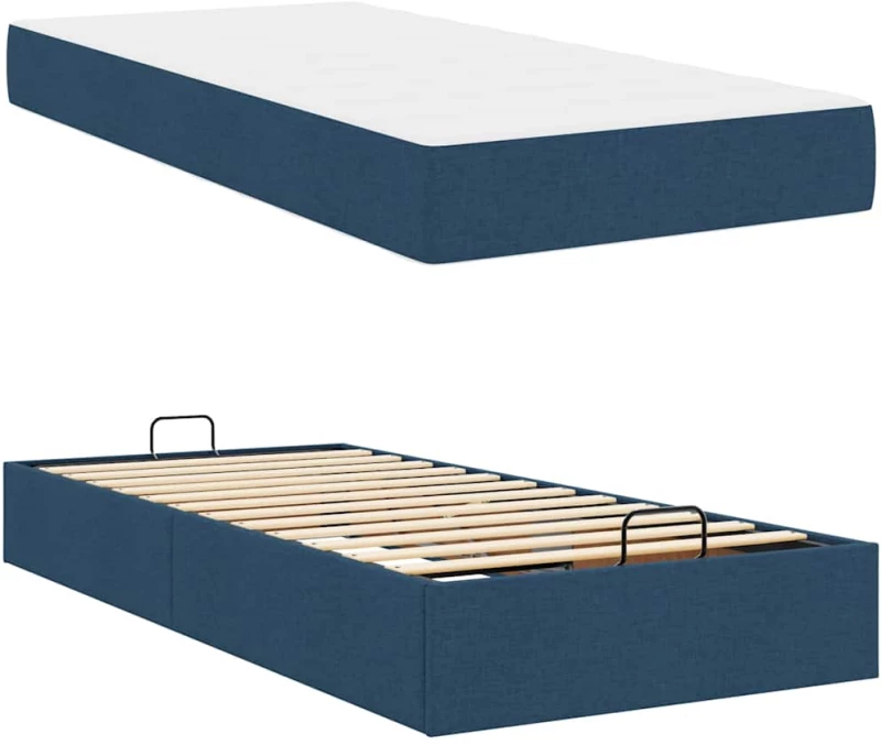 vidaXL Σκελετός Κρεβατιού με στρώμα Μπλε 90 x 190 cm ύφασμα