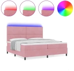vidaXL LED Κρεβάτι με βάθρο με στρώμα Ροζ 200 x 200 cm ύφασμα
