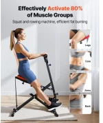 VEVOR Squat Machine, Deep Squat Rowing Machine for Home, Easy Setup & Foldable Exercise Equipment, Glute Trainer Machine with 3 High-Strength Resistance Bands, Glutes & Leg Home Workout Machine, Black