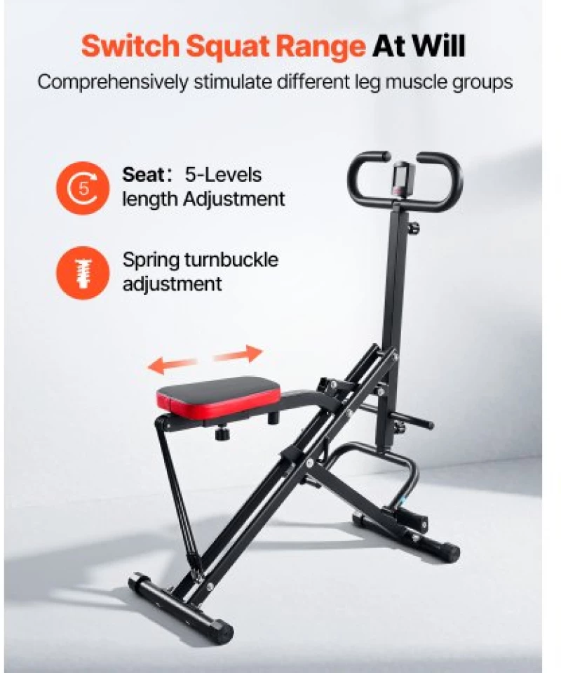 VEVOR Squat Machine, Deep Squat Rowing Machine for Home, Easy Setup & Foldable Exercise Equipment, Glute Trainer Machine with 3 High-Strength Resistance Bands, Glutes & Leg Home Workout Machine, Black