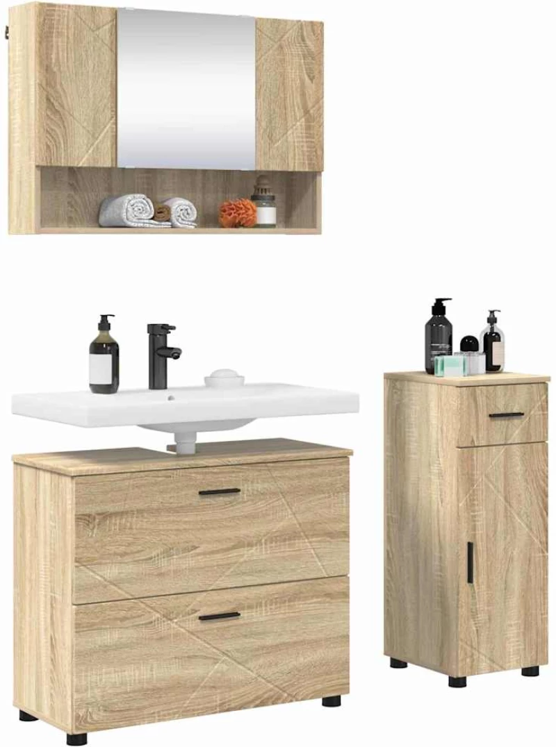 vidaXL Σετ Επίπλων Μπάνιου με συρτάρι με ράφι 3 pcs Δρύς Sonoma