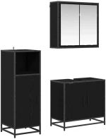 vidaXL Σετ Επίπλων Μπάνιου με ράφι 3 pcs Μαύρη Οξυά Επεξεργασμένο ξύλο