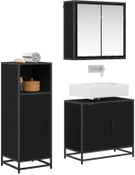 vidaXL Σετ Επίπλων Μπάνιου με ράφι 3 pcs Μαύρη Οξυά Επεξεργασμένο ξύλο
