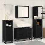 vidaXL Σετ Επίπλων Μπάνιου με ράφι 3 pcs Μαύρη Οξυά Επεξεργασμένο ξύλο