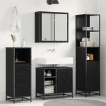 vidaXL Σετ Επίπλων Μπάνιου με ράφι 3 pcs Μαύρη Οξυά Επεξεργασμένο ξύλο
