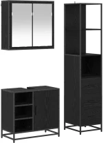 vidaXL Σετ Επίπλων Μπάνιου με ράφι 3 pcs Μαύρη Οξυά Επεξεργασμένο ξύλο