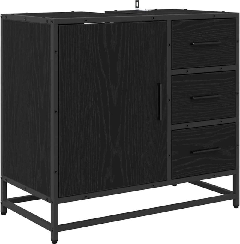 vidaXL Σετ Επίπλων Μπάνιου με ράφι 4 pcs Μαύρη Οξυά Επεξεργασμένο ξύλο