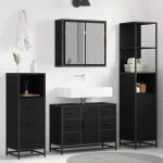 vidaXL Σετ Επίπλων Μπάνιου με ράφι 4 pcs Μαύρη Οξυά Επεξεργασμένο ξύλο
